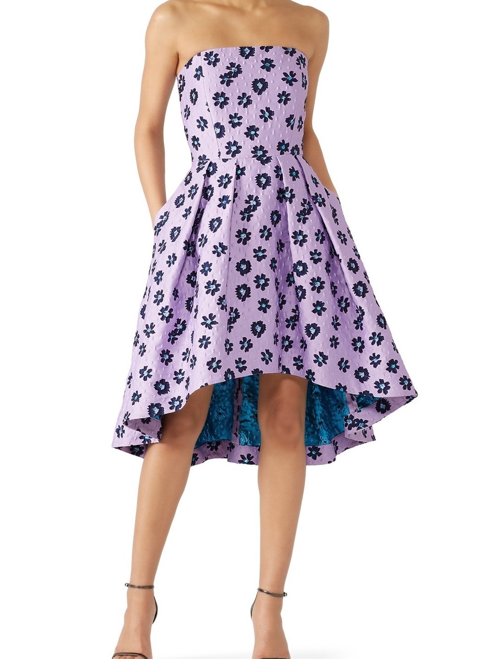 Shoshanna Midnight Novara Strapless Jacquard Dress Sz 2 | Lilac Floral | Hi-Low